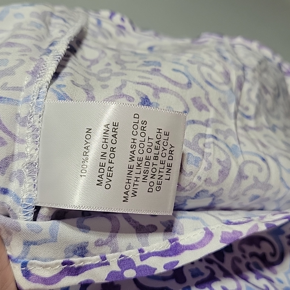 Emily Daniels Purple Patterned blouse - Sz L - Coastal Grandma, Pleated, Layered - Picture 7 of 8